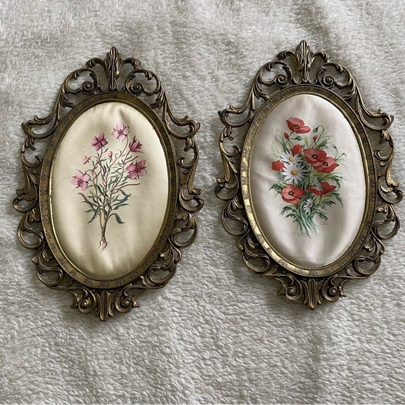 Vintage Other - Vintage Botanical Illustration print set metal frame made in Italy 8.5 x…